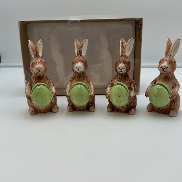 PORCELAIN BUNNY RABBIT MENU CARD HOLDER FIGURINE SET 4 - Picture 2 of 16